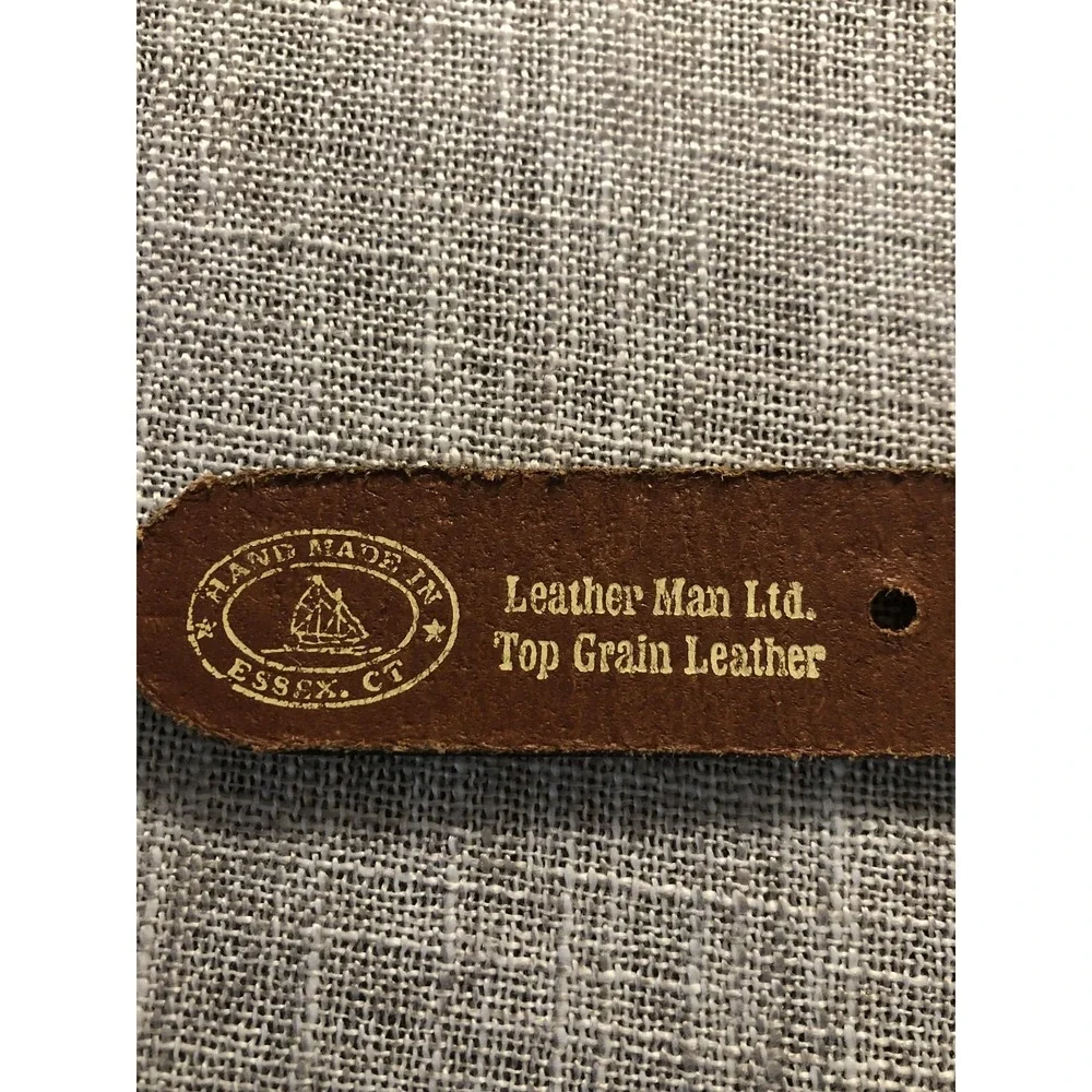 Leather Man Ltd Belt Mens 30 Blue Ribbon Sailboat Nautical Made USA Brass Buckle
